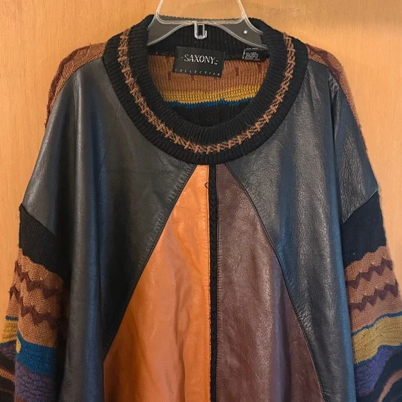 Saxony Collection Men's Vintage 3D Knit Leather Sweater Orange Brown Size 3XB